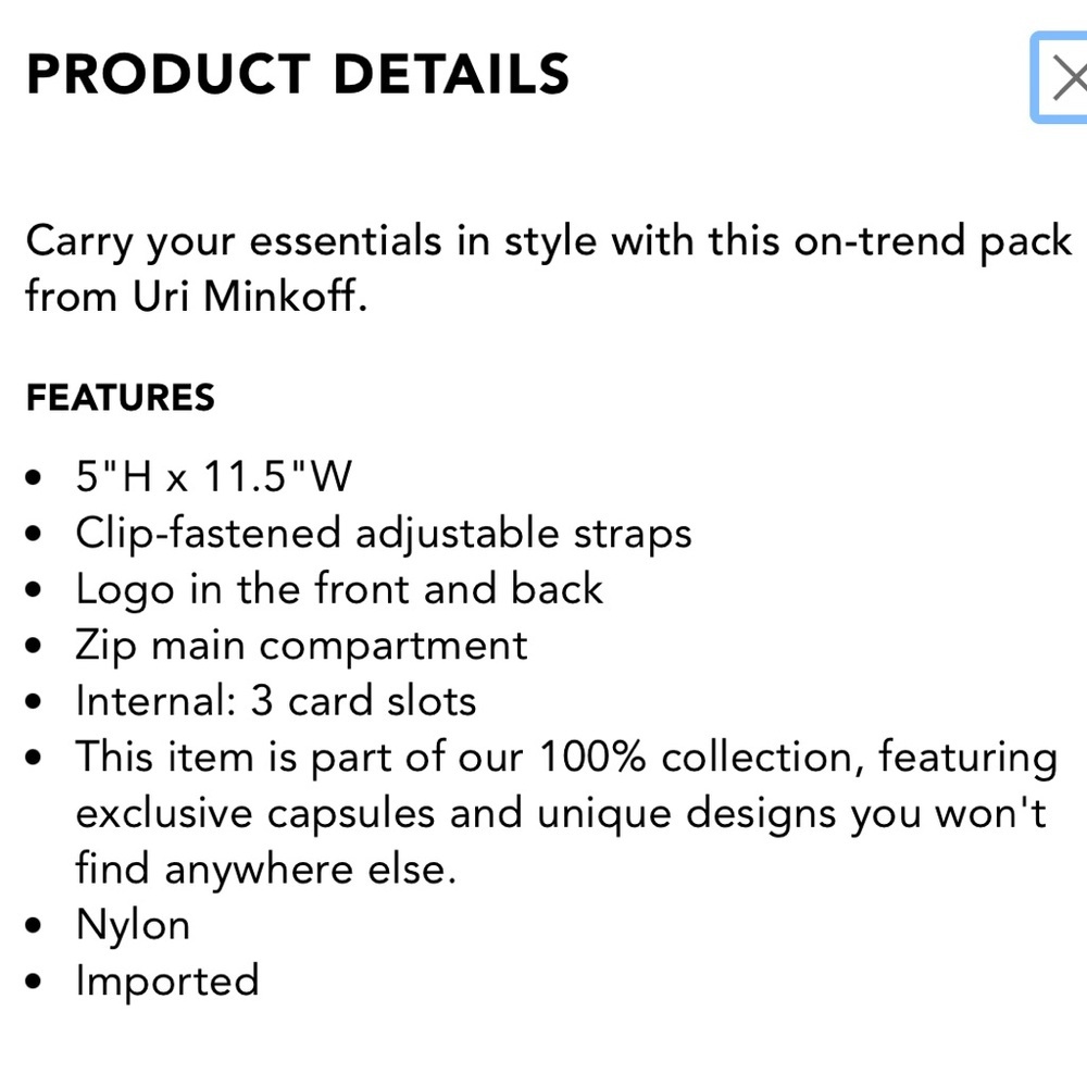 Uri Minkoff Fanny Pack Bag with Black Strap. - Picture 8 of 8